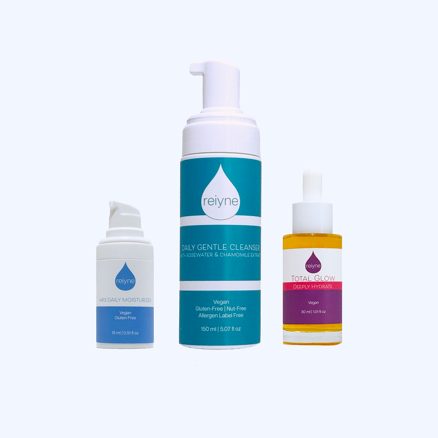 Reiyne Radiant Skin Daily Essentialswith Total Glow, HA*2 daily moisturizer and daily gentle cleanser