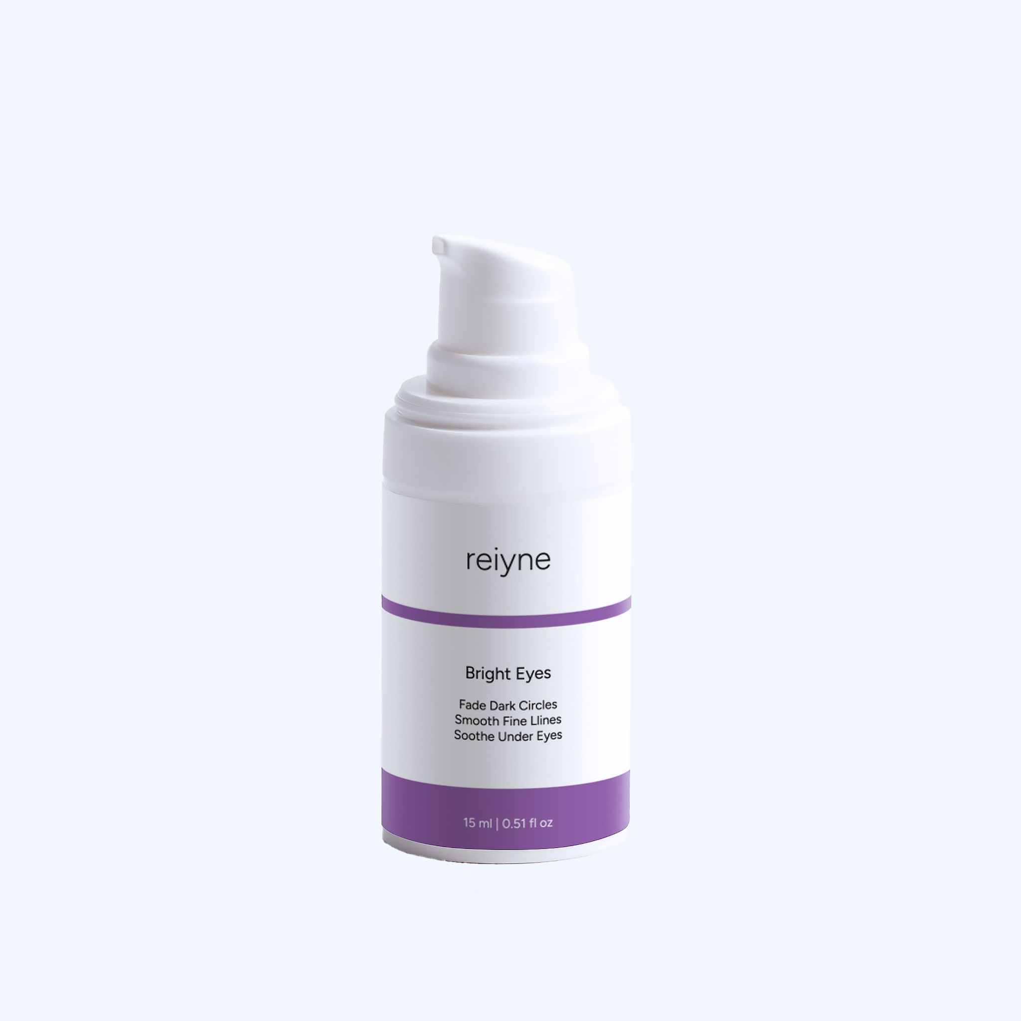 Reiyne Bright Eyes - Under Eye Cream for Dark Circles and Puffiness white airless pump bottle with blue and white label