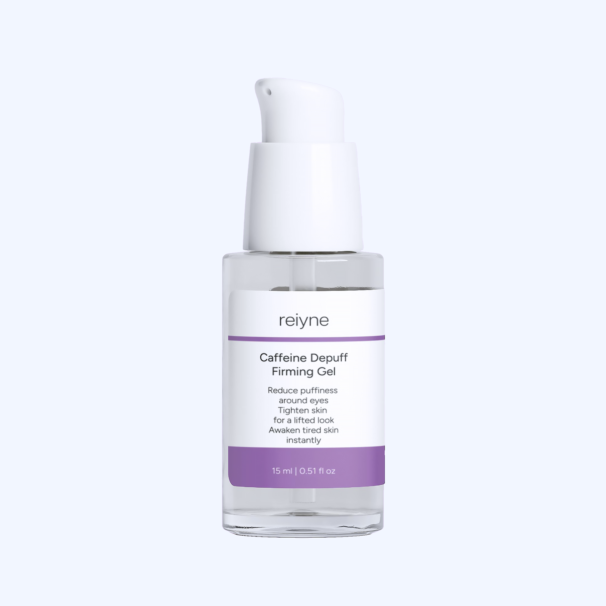 Reiyne Caffeine Depute Firming Gel in an airless pump with blue label