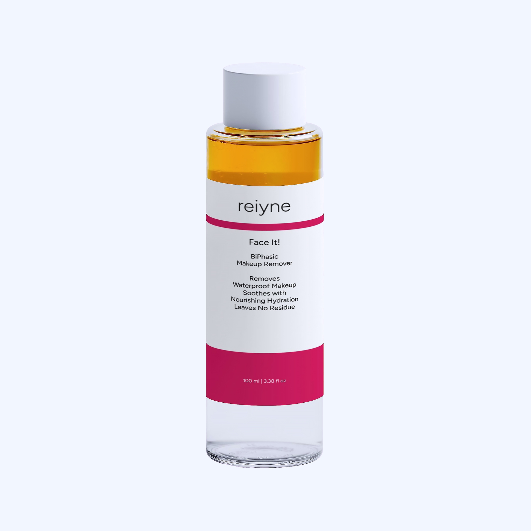 Reiyne Face It! BiPhasic Make Up Remover in a white bottle with green and white label