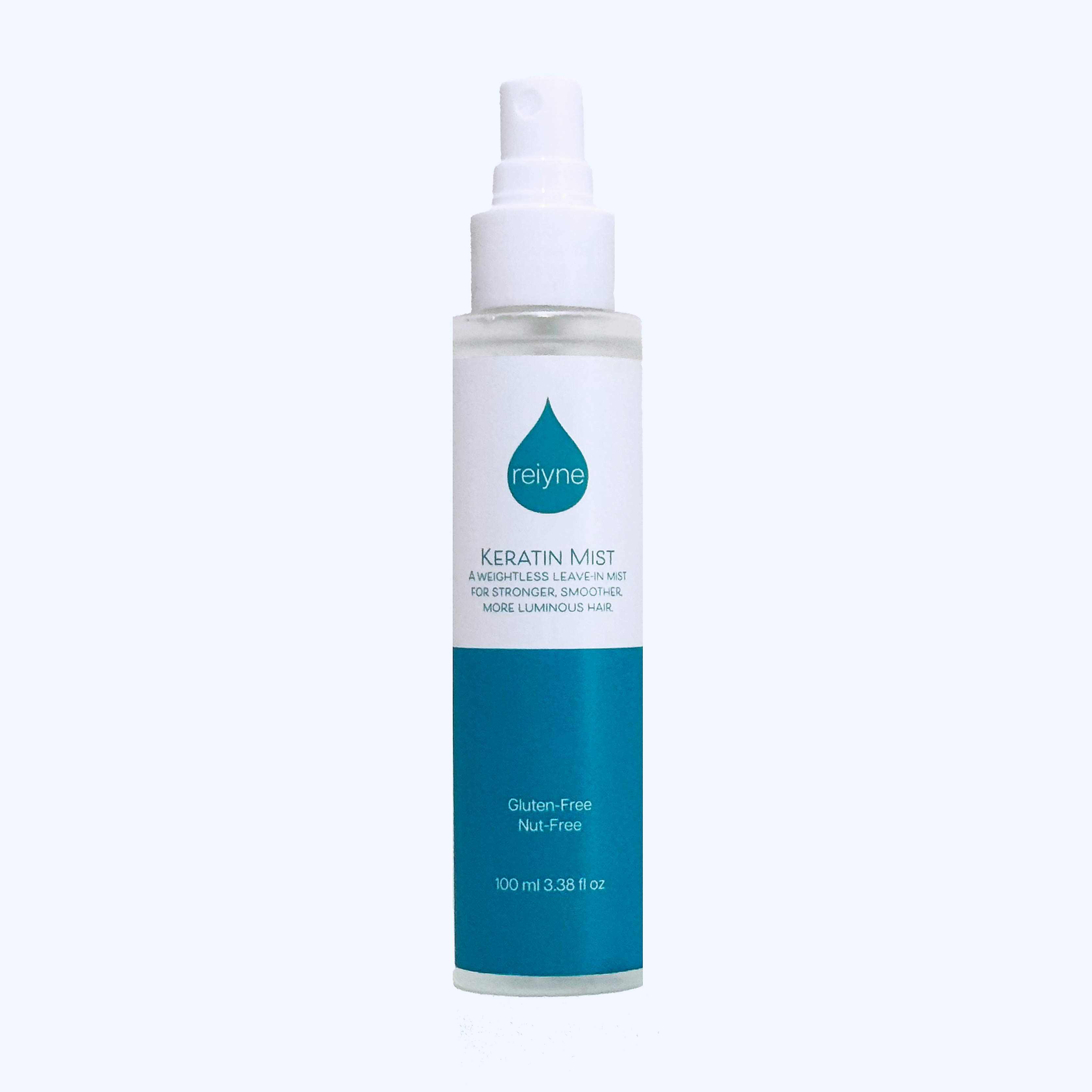 Reiyne Keratin Mist in a white pump bottle with Blue and white label