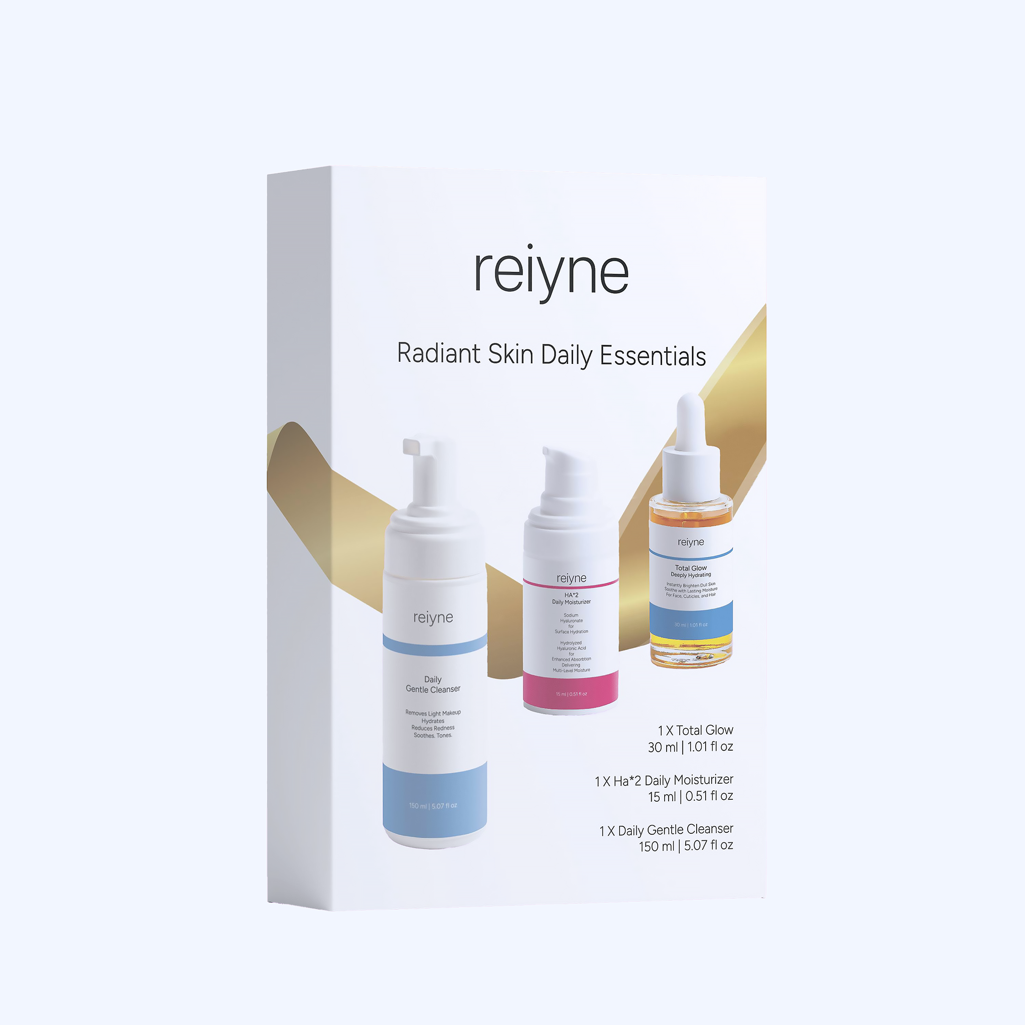 Reiyne Radiant Skin Daily Essentialswith Total Glow, HA*2 daily moisturizer and daily gentle cleanser