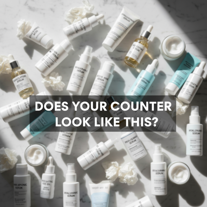 image of a counter cluttered with skincare products