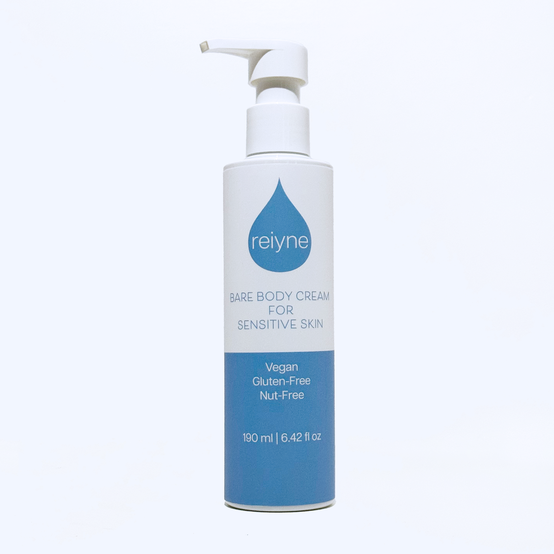Reiyne bare body cream pump bottle on a white background