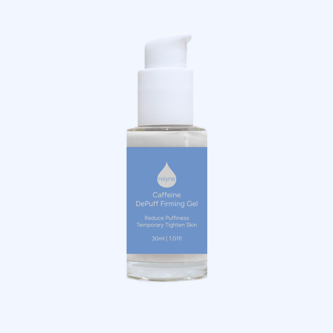 Reiyne Caffeine Depute Firming Gel in an airless pump with blue label