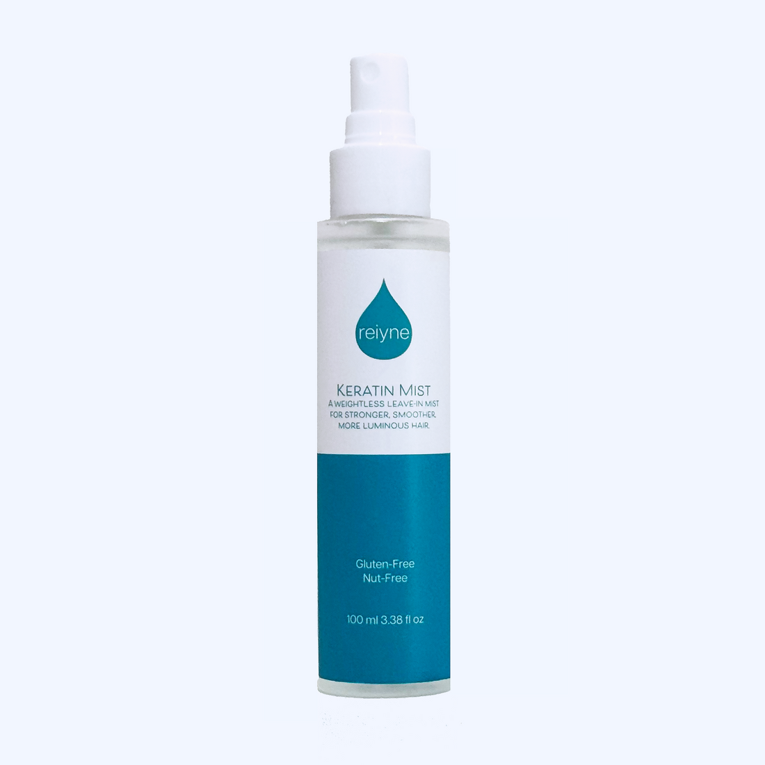 Reiyne Keratin Mist in a white pump bottle with Blue and white label