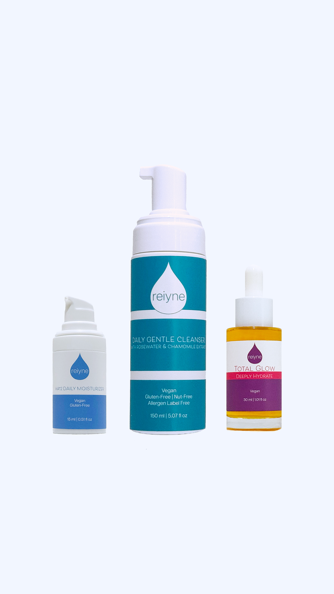 Reiyne Radiant Skin Daily Essentialswith Total Glow, HA*2 daily moisturizer and daily gentle cleanser
