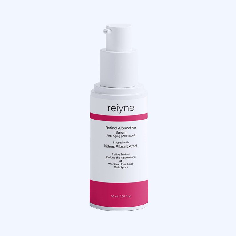 Reiyne Retinol Alternative Serum airless pump white and pink bottle 