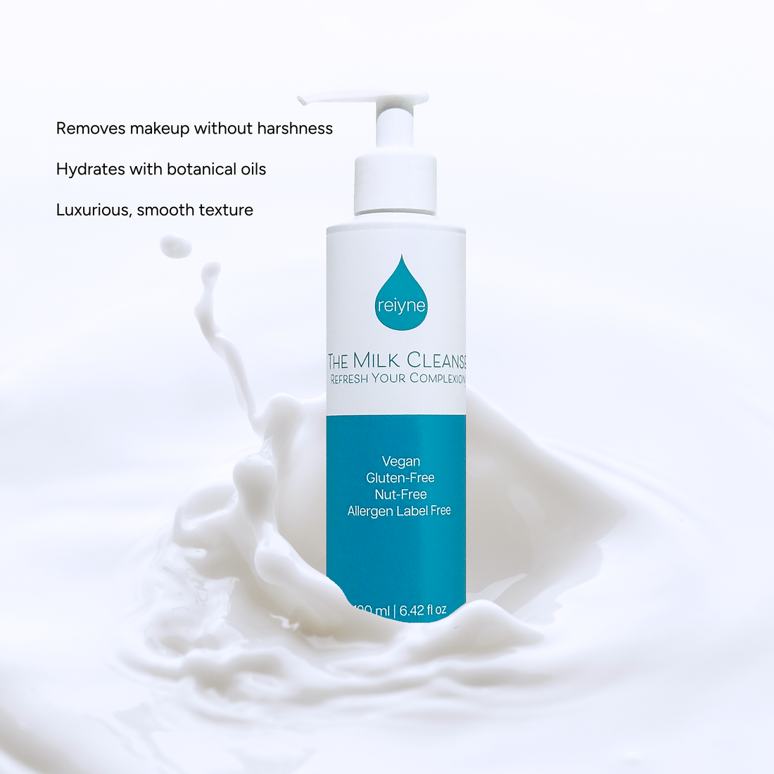 Reiyne The Milk Cleanse in a white pump bottle with Blue and white label