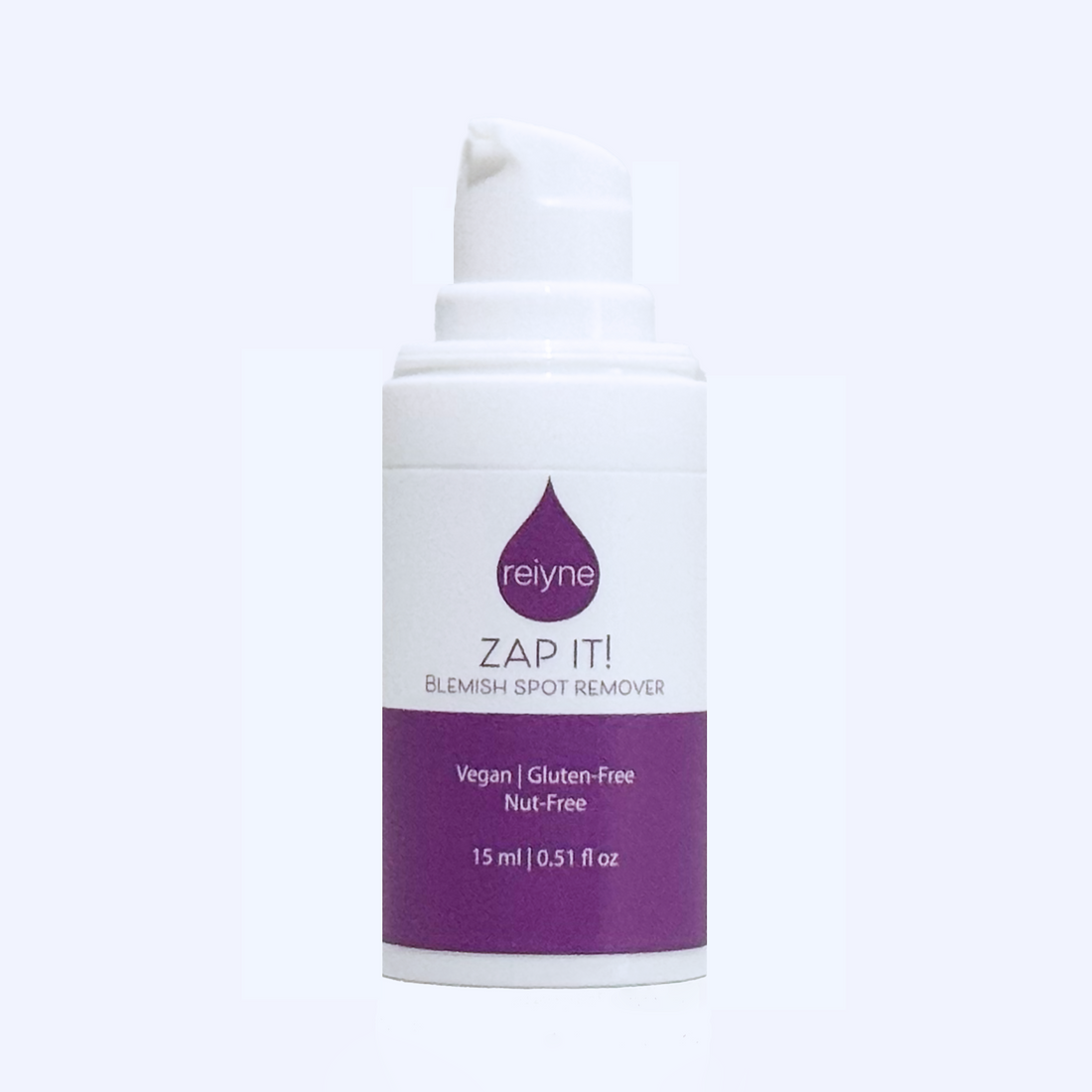 Reiyne Zap It! Blemish Spot Treatment in white airless point with purple and white label 
