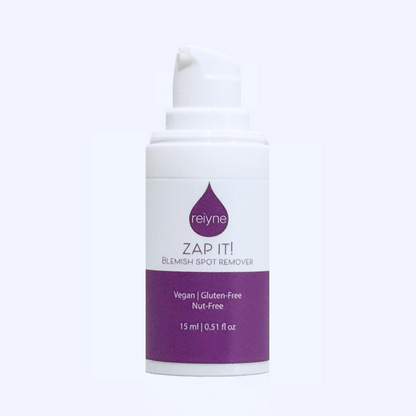Reiyne Zap It! Blemish Spot Treatment in white airless point with purple and white label 
