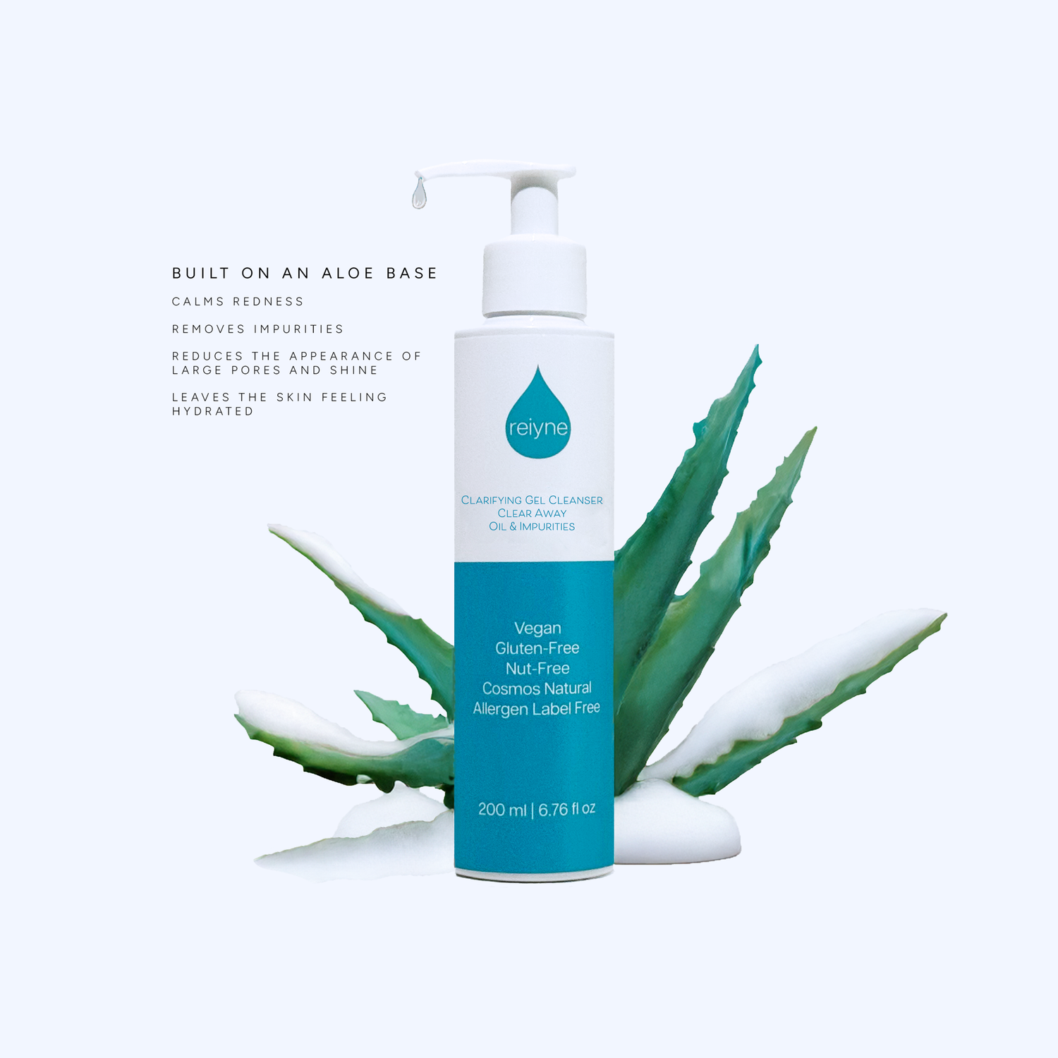 Reiyne Clarifying Gel Cleanser pump bottle on a white background