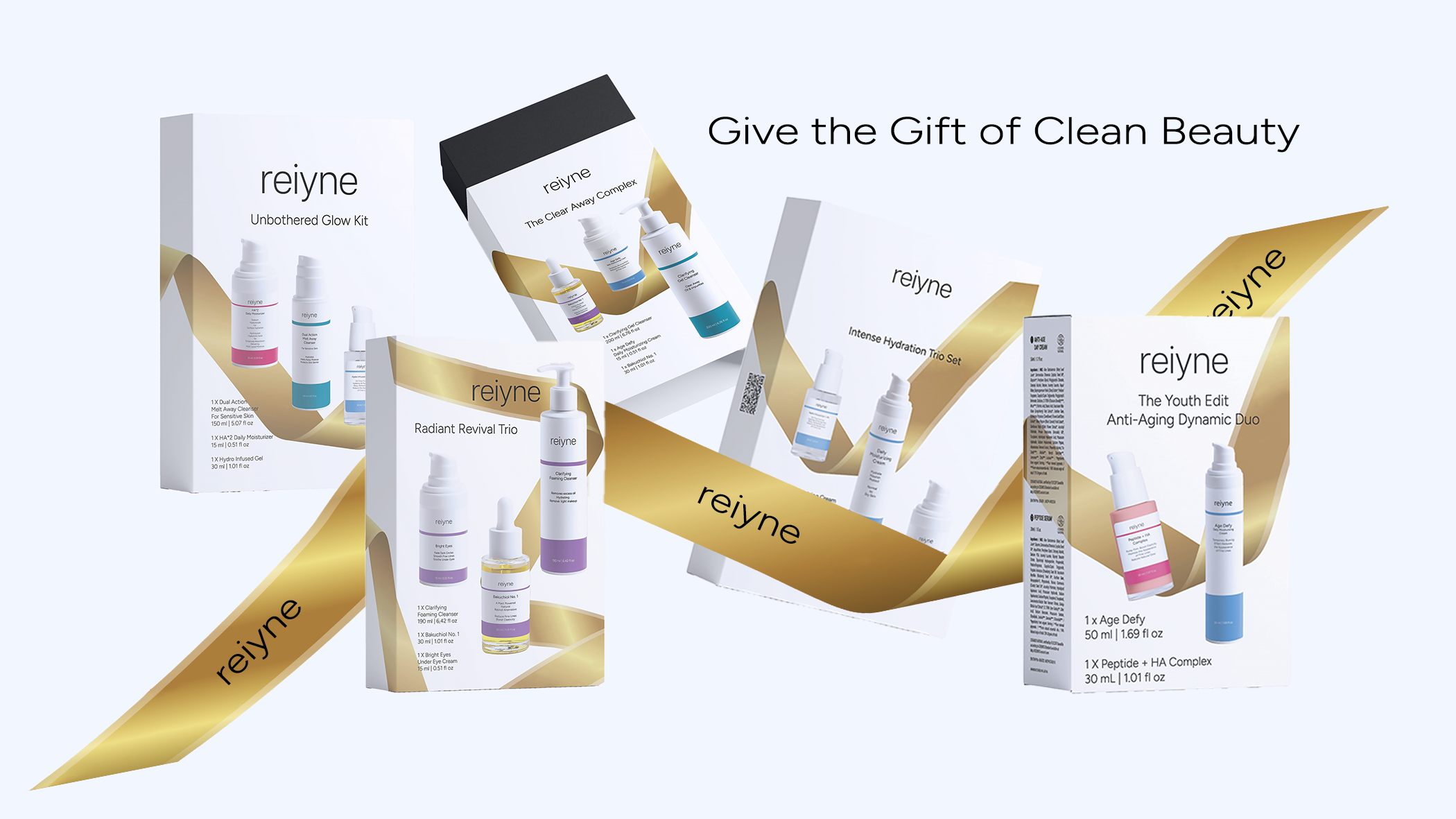 Reiyne skincare products with packaging on a white background