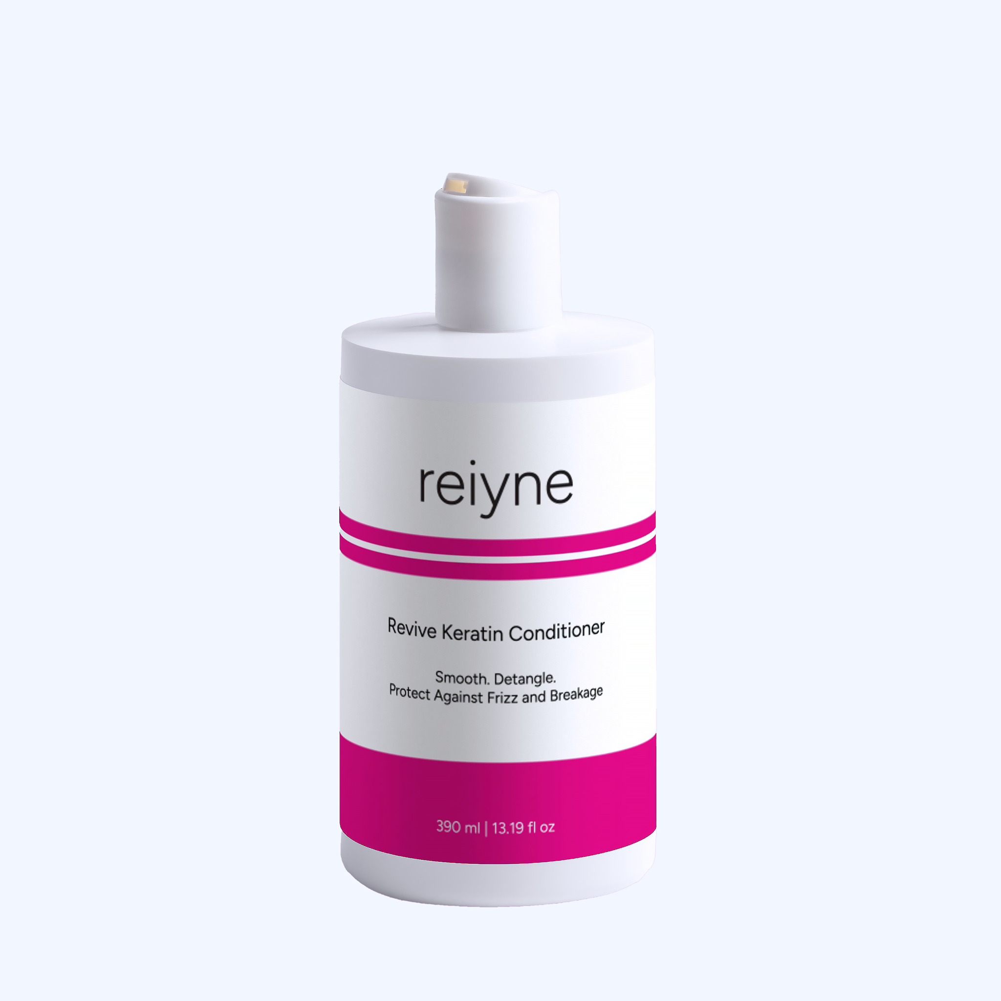 Reiyne Revive Keratin Conditioner in a white pump bottle with teal and white label